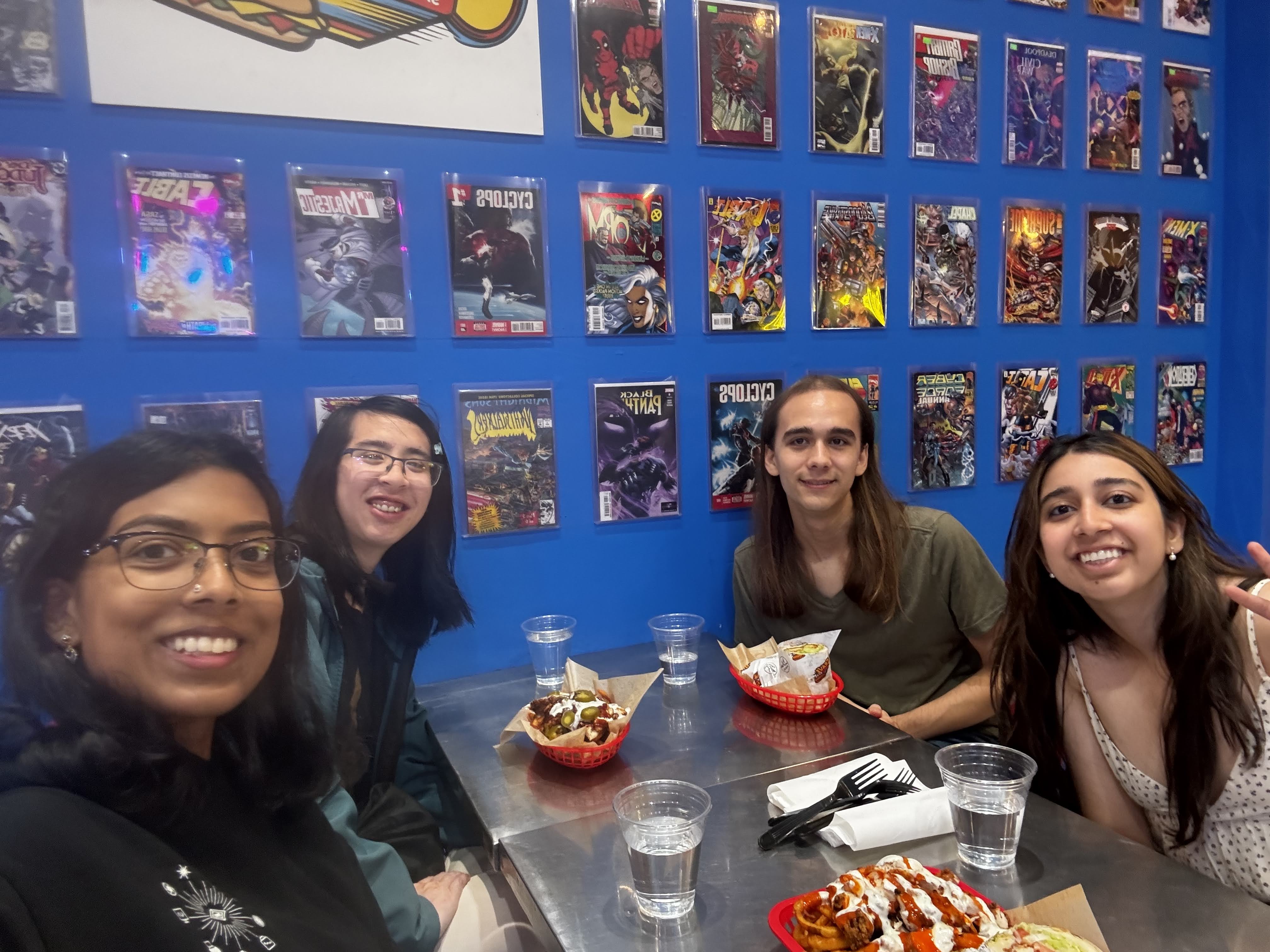 Me, Sriya, Rabia, and Richard getting dinner at Crave Subs